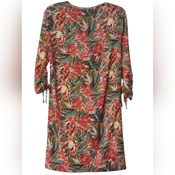 Caribbean Joe -NWT- Red and Green Christmas Floral Dress, Tie Sleeves, Size S - Picture 7 of 14